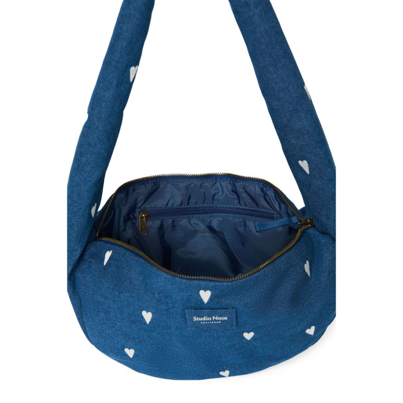 STUDIO NOOS - Denim Mini Cross Body bag | Hearts Dark Blue White Hearts 4