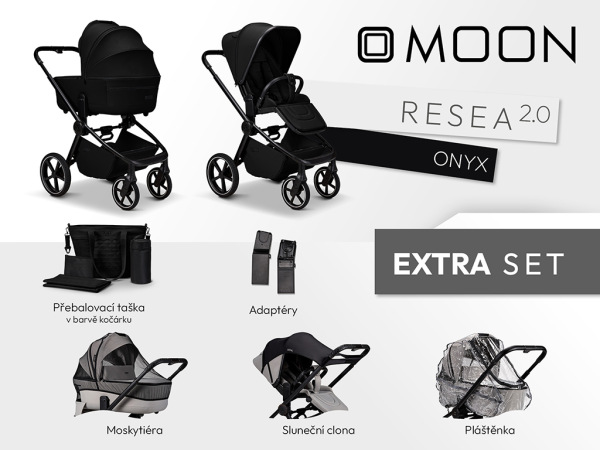 Moon Resea 2.0 EXTRA SET Onyx – ľahký kombinovaný kočík + držiak na nápoj ako DARČEK