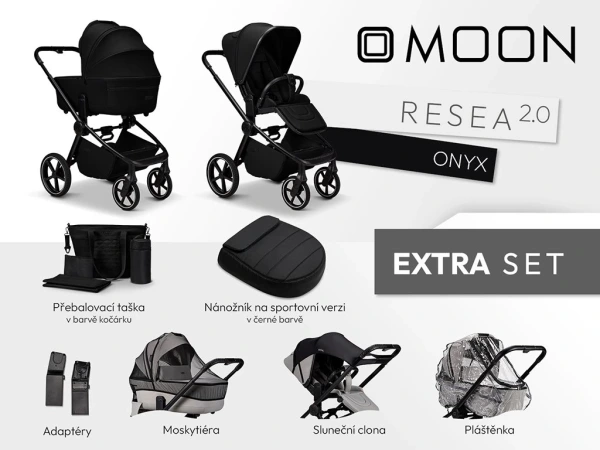 Moon Resea 2.0 EXTRA SET Onyx – ľahký kombinovaný kočík