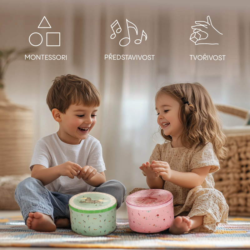 Drevený detský bubienok, Pink 1