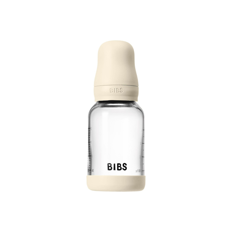 BIBS Antikoliková sklenená fľaša so silikónovým cumlíkom 120ml, Ivory 1