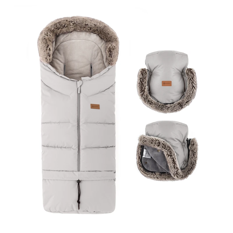 PETITE&MARS Set zimný fusak Arctic 4v1 + rukavice na kočík Furry Champagne Shower