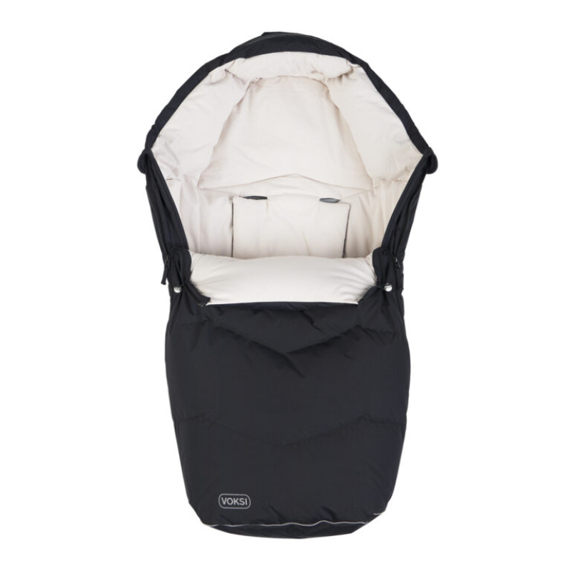 Teplý fusak Voksi Urban s perím a vlnou do kočíka, Black Cream 1