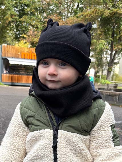 Detská čiapka s uškami Rebrovaná bavlna - ČIERNA