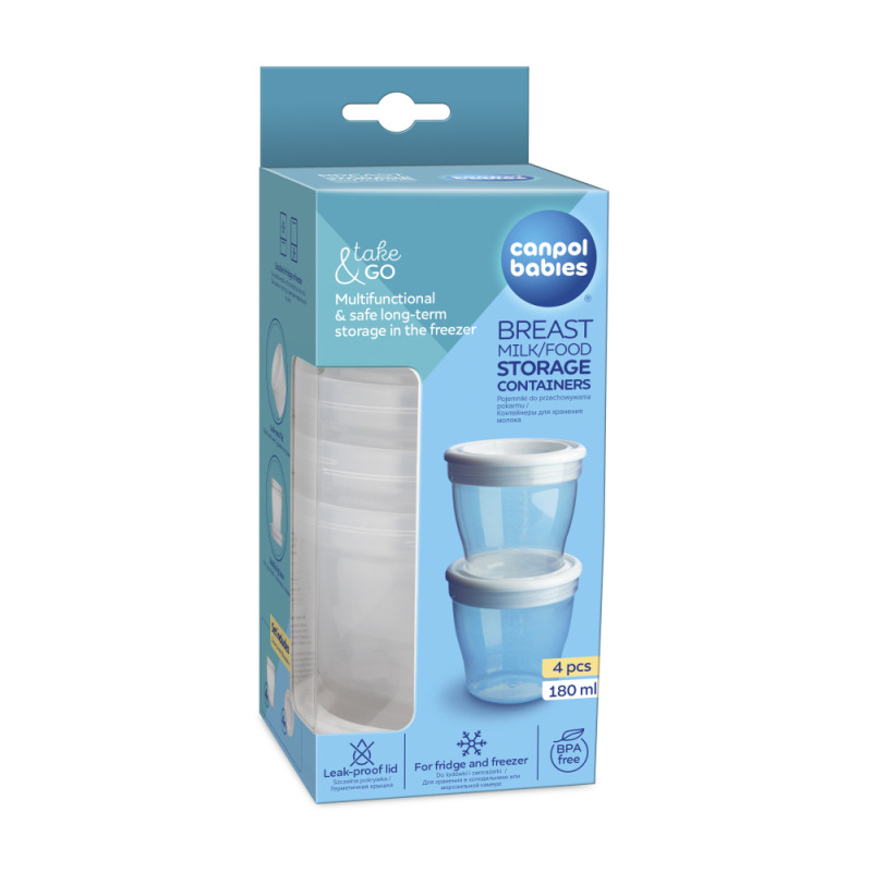 CANPOL BABIES Poháriky na uskladnenie materského mlieka (aj zmrazením) 180ml 4ks