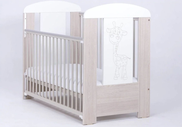 Drewex ŽIRAFA detská postieľka so spúšťacím bokom 120×60 – dub Santana