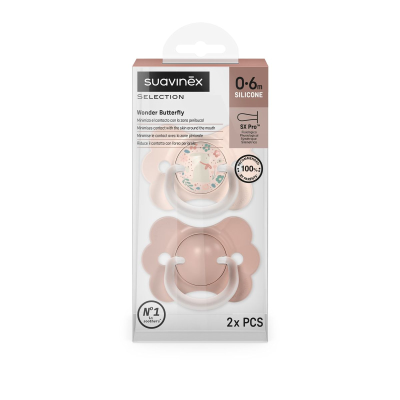 SUAVINEX | Cumlík SX PRO fyziologický 2 KS BUTTERFLY WONDERLAND NEW 0/6m - ružový králik + ružový 4