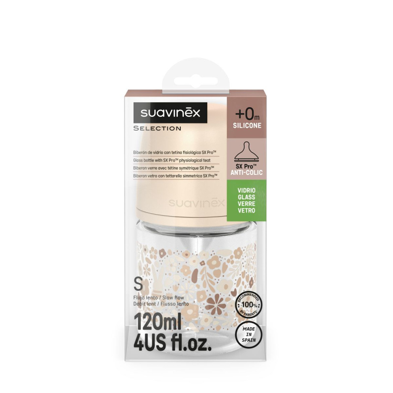 SUAVINEX | Fľaša sklo WONDERLAND NEW 120 ml fyziologická SX PRO +0 SF - krémový kvet 4