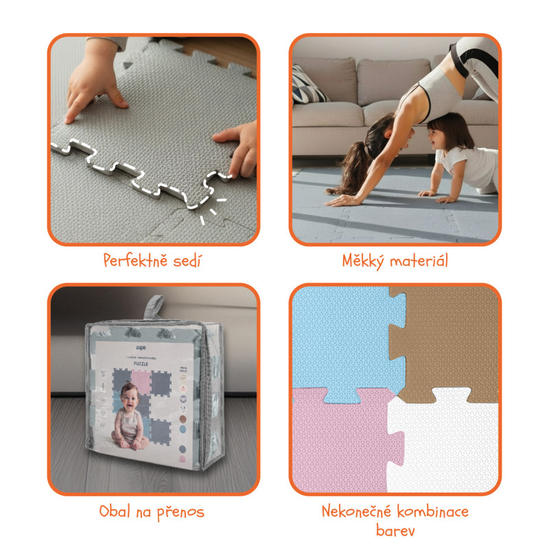 Penová podložka Puzzle 30x30 cm 9ks, Ivory Beige 1