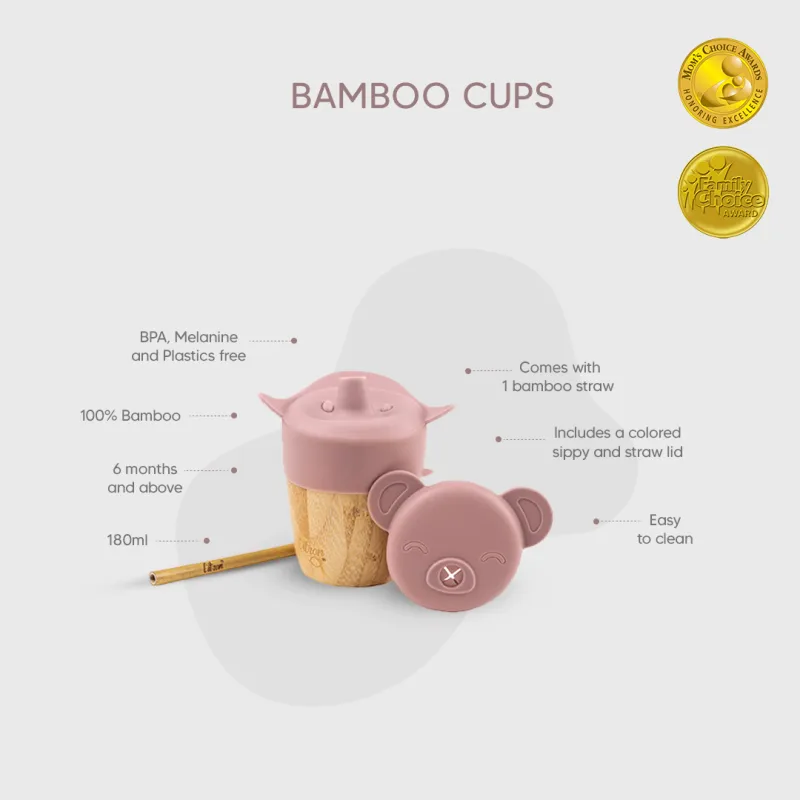 Citron Bambusový hrnček s náustkom a slamkou - Blush Pink