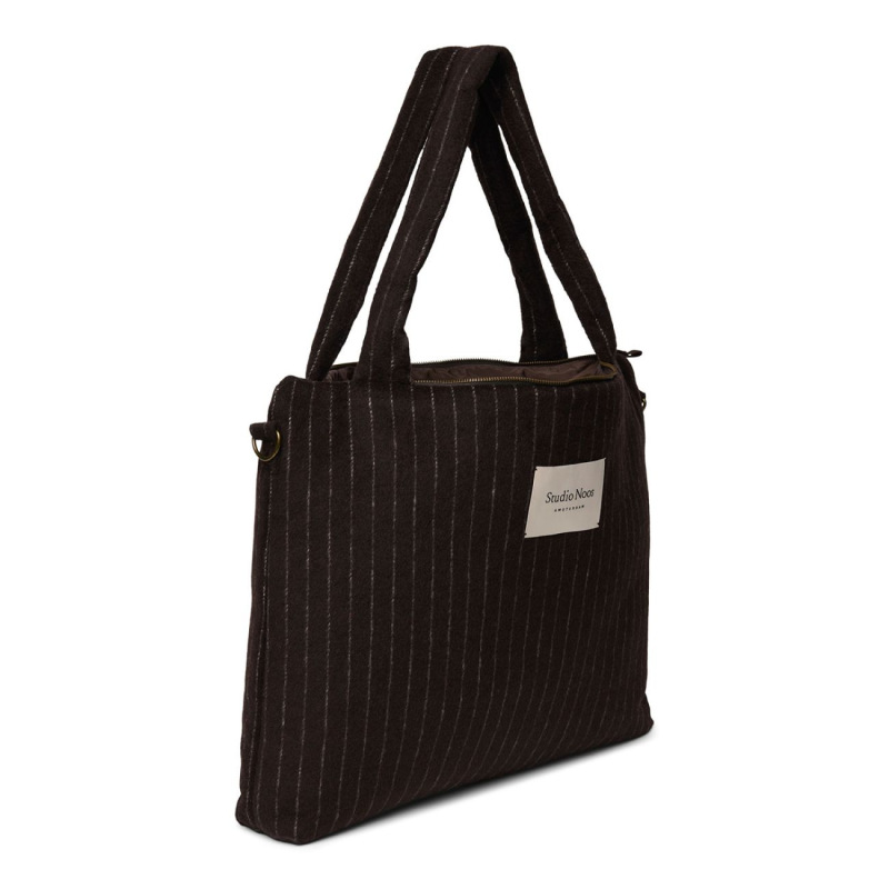 STUDIO NOOS - Flannel Chalkstripe DIAPER BAG | Brown 1