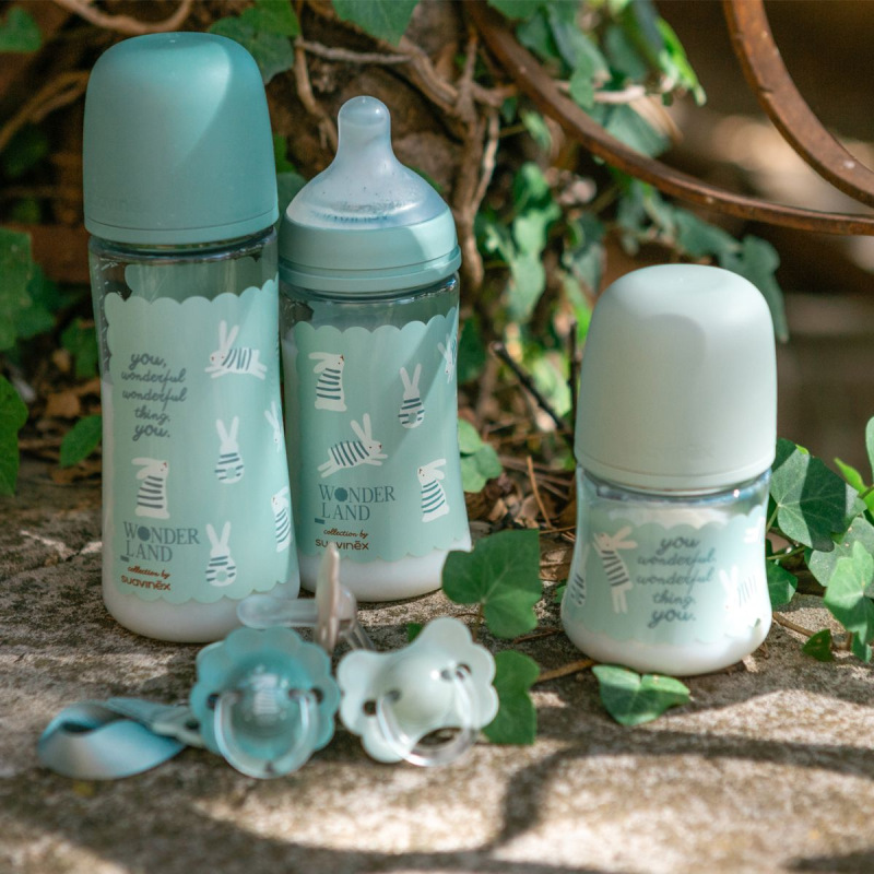 SUAVINEX | Dojčenská fľaša WONDERLAND NEW 360ml FYZIOL PRŮTOK L - zelený králik 1
