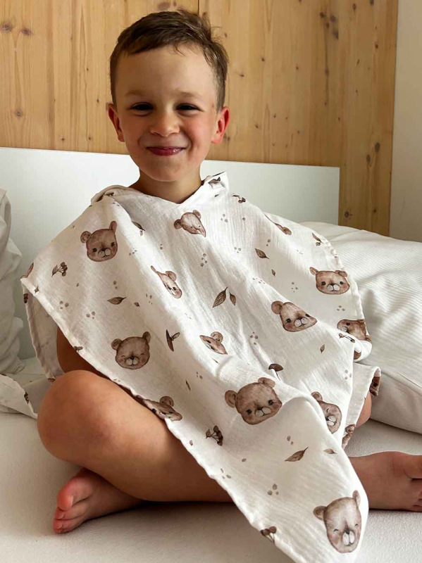 Detské Pončo MUŠELÍN s kapucňou a uškami MACKO 