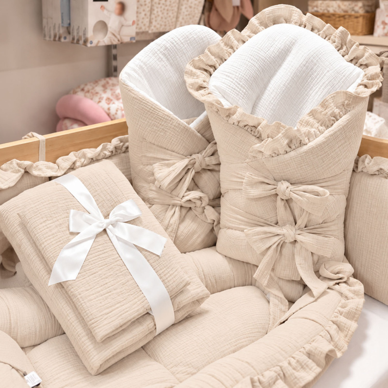 Set do postieľky bez volánu, mušelín SAND BEIGE 2