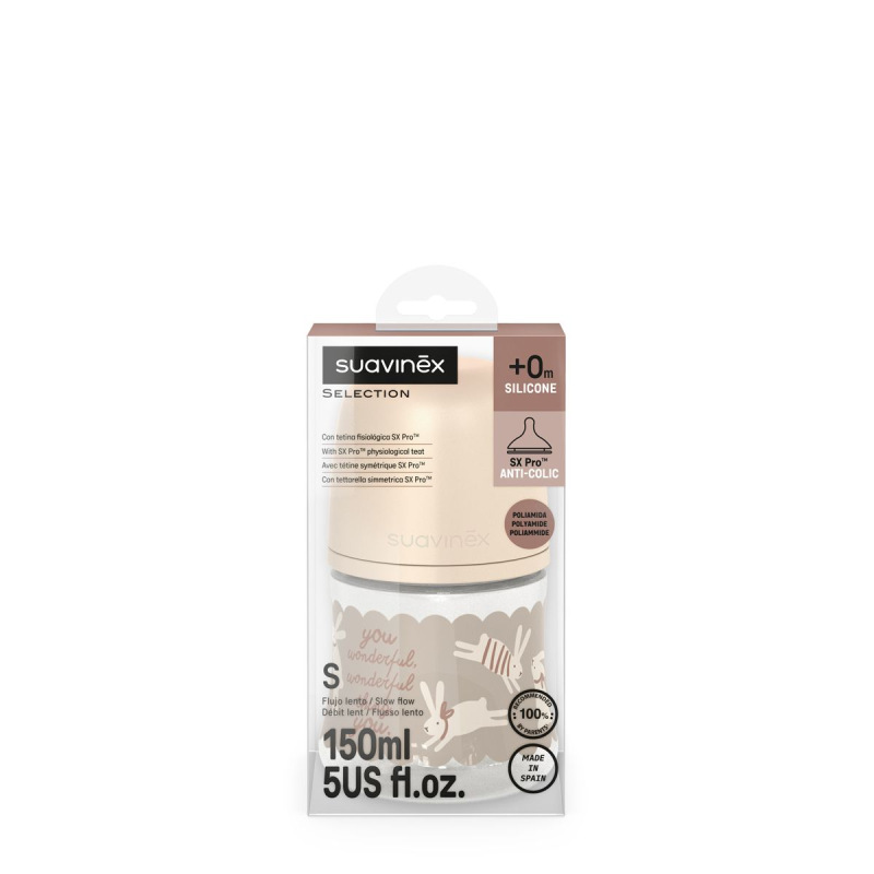 SUAVINEX | Dojčenská fľaša WONDERLAND NEW 150ml FYZIOL PRŮTOK S - krémový králik 4