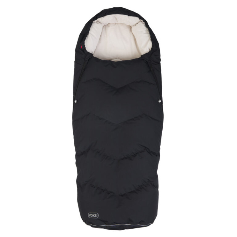 Teplý fusak Voksi Urban s perím a vlnou do kočíka, Black Cream 2