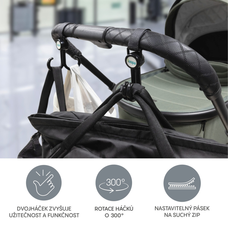 Dvojitý háček na kočárek 2 ks, Black 1