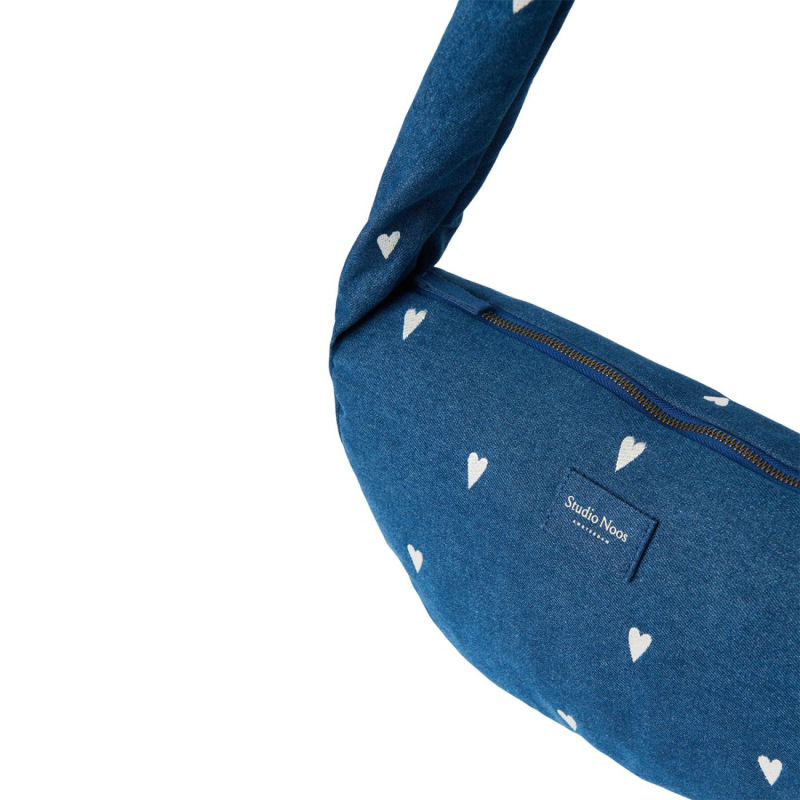 STUDIO NOOS - Denim Mini Cross Body bag | Hearts Dark Blue White Hearts 3