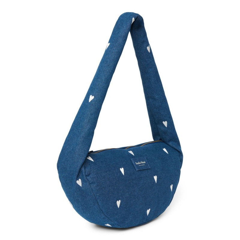 STUDIO NOOS - Denim Mini Cross Body bag | Hearts Dark Blue White Hearts 1