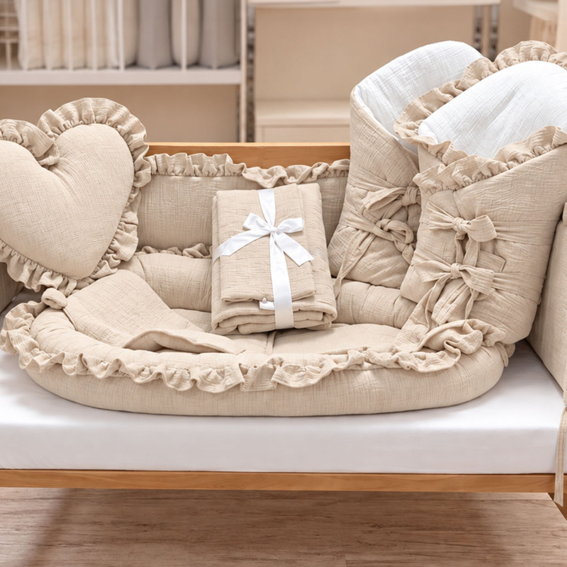 Set do postieľky s volánom, mušelín SAND BEIGE 1