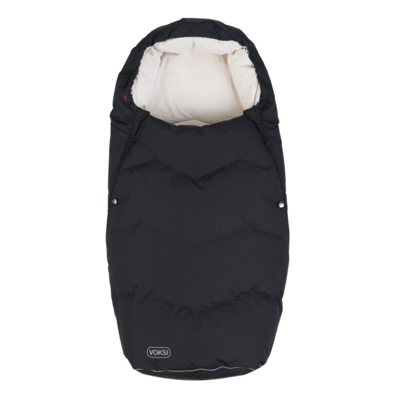 Teplý fusak Voksi Urban s perím a vlnou do kočíka, Black Cream