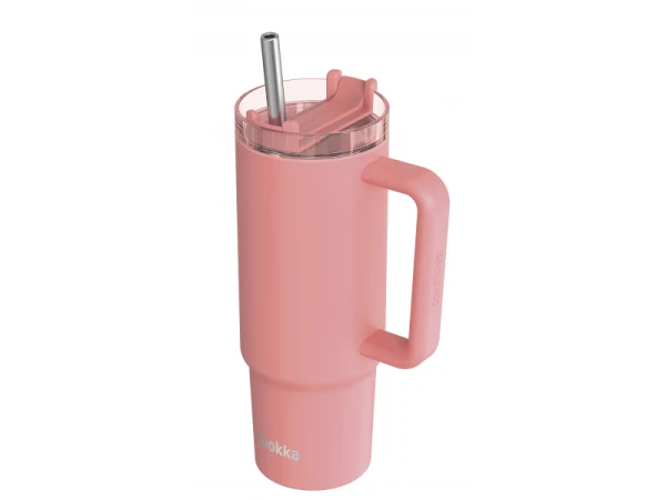 Nerezový termohrnček so slamkou Vibe Coral 880 ml