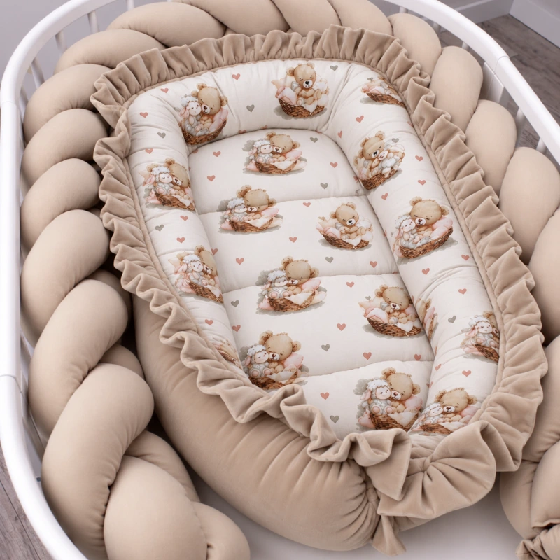 Hniezdo do postieľky pre bábätka velvet + bavlna - MACKO S OVEČKOU