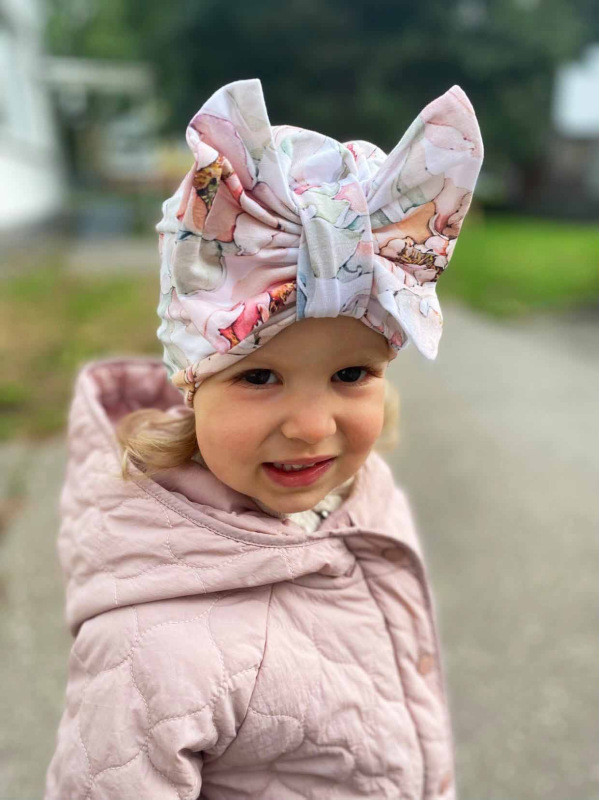 Detská čiapka / Turban s Mašľou, BAVLNA JARNÁ ZÁHRADA 1