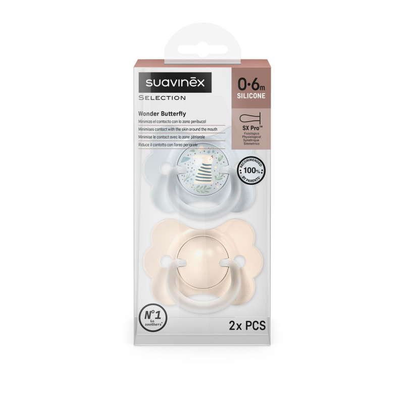 SUAVINEX | Cumlík SX PRO fyziologický 2 KS BUTTERFLY WONDERLAND NEW 0/6m - modrý králik+ krémový 4