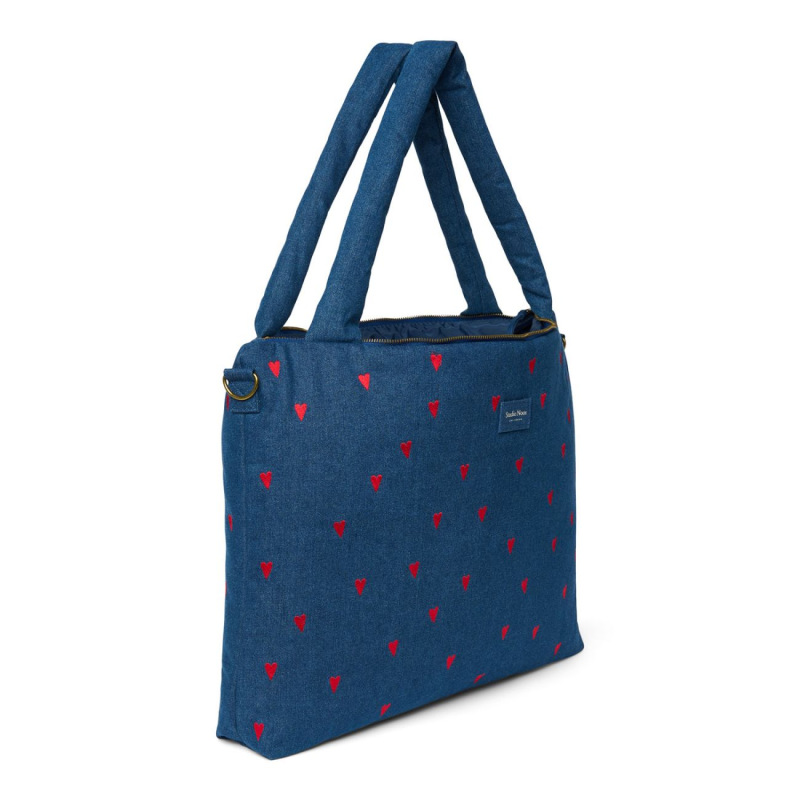 STUDIO NOOS - Denim DIAPER BAG - prebaľovacia taška | Dark Blue Red Hearts 1