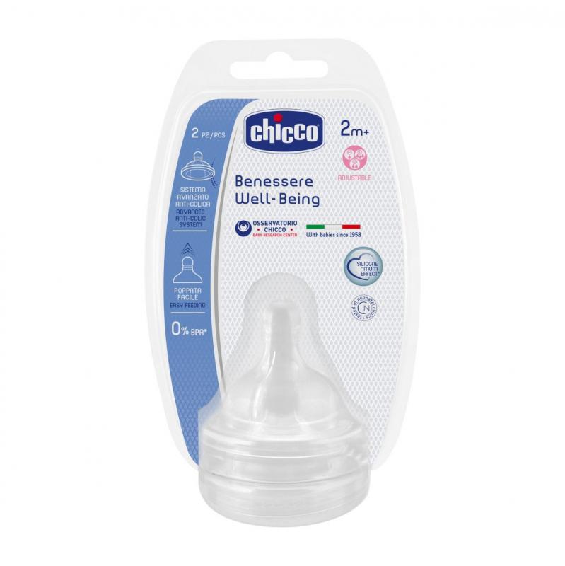 CHICCO fyziologický silikónový
cumlík na fľašu 2+, nastaviteľný prietok
