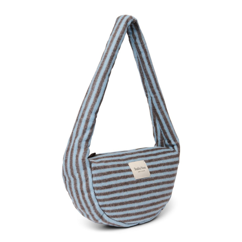 STUDIO NOOS - VLNENÁ Mini Cross Body Bag Stripy Wool l Light blue Brown 3