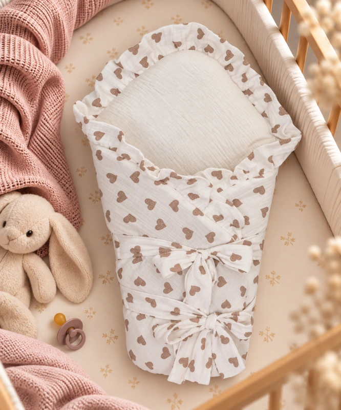 Detská zavinovačka vystužená, Mušelín BEIGE SRDIEČKA