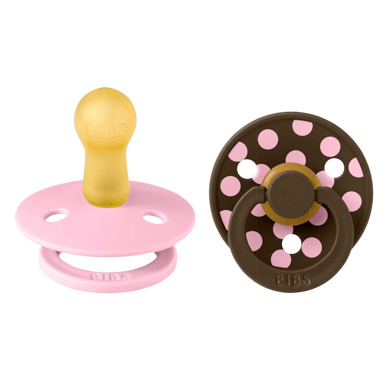 BIBS STUDIO Colour Polka Baby Pink/Mocha cumlík z kaučuku 2ks - veľkosť 2 1