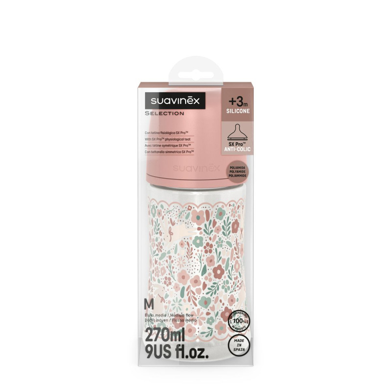 SUAVINEX | Dojčenská fľaša WONDERLAND NEW 270ml FYZIOL PRŮTOK M - ružový kvet 4
