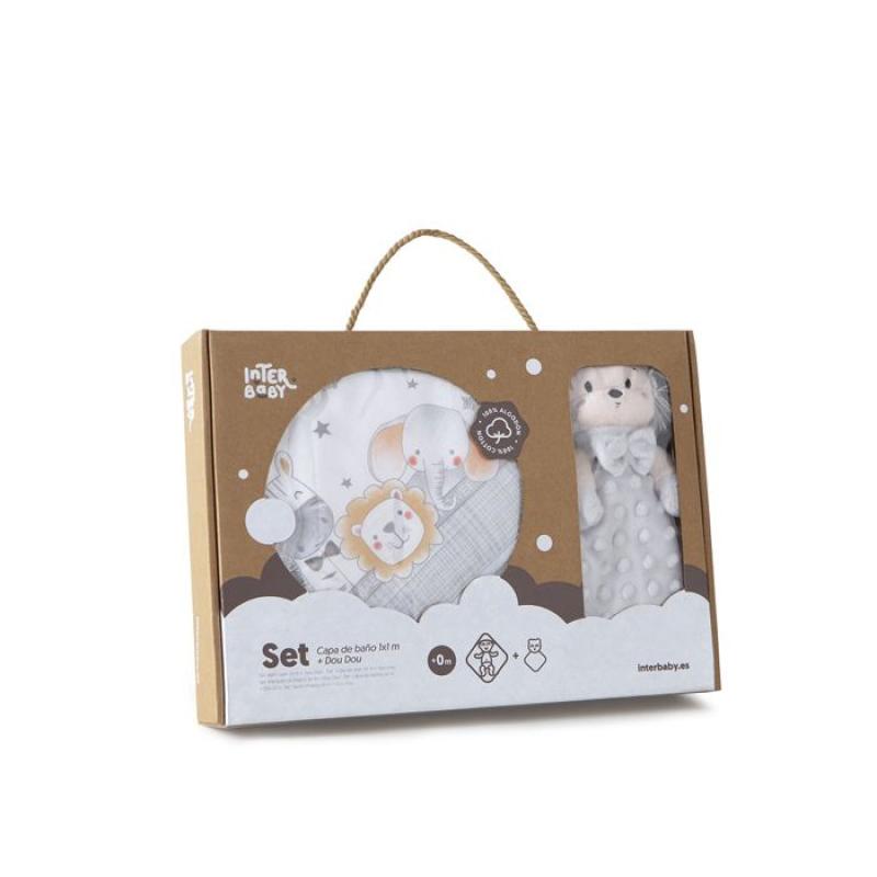 INTERBABY | SET - OSUŠKA froté 100x100 SAFARI + PRÍTULKA - sivá