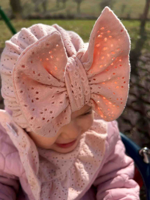 Detská čiapka / Turban s Mašľou, madeira PEACH 3