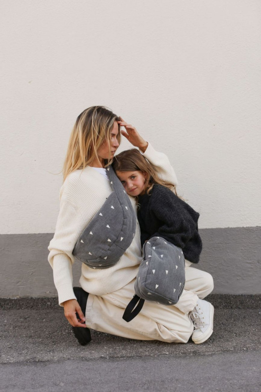 STUDIO NOOS - Denim Mini BACKPACK - batôžtek | Grey Hearts 1