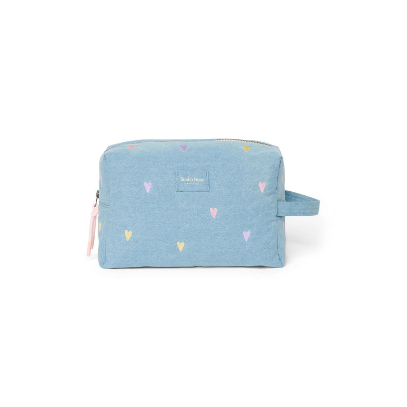 STUDIO NOOS - Denim Toiletry - toaletná taštička | Hearts Light Blue Hearts