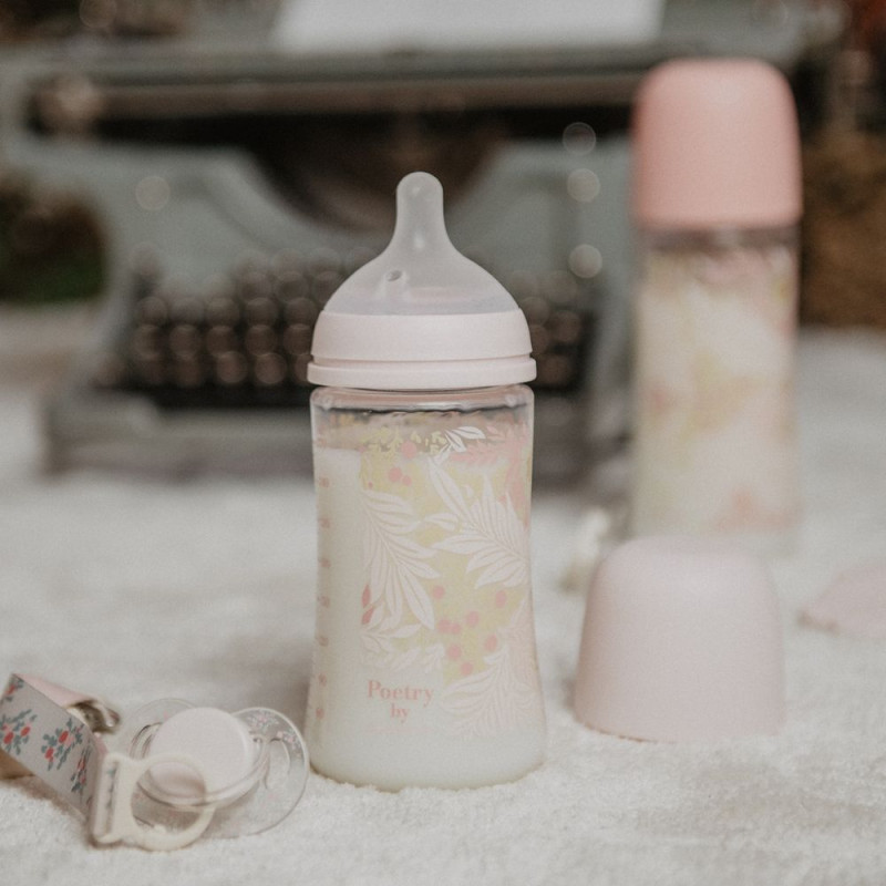 SUAVINEX | Dojčenská fľaša POETRY 270ml FYZIOL PRŮTOK M - ružová 2