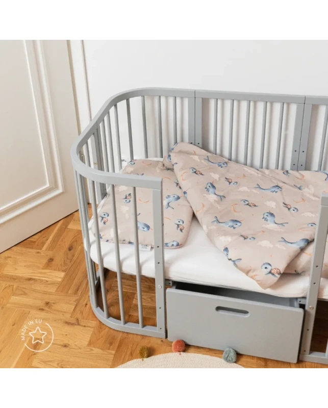 WALDIN rastúca postieľka 7v1 s matracom – Sivá 5
