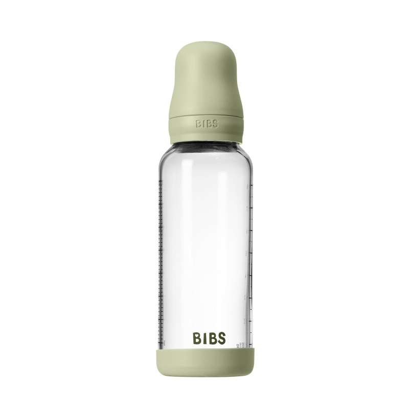 BIBS Antikoliková sklenená fľaša s kaučukovým cumlíkom 240ml, Sage 1