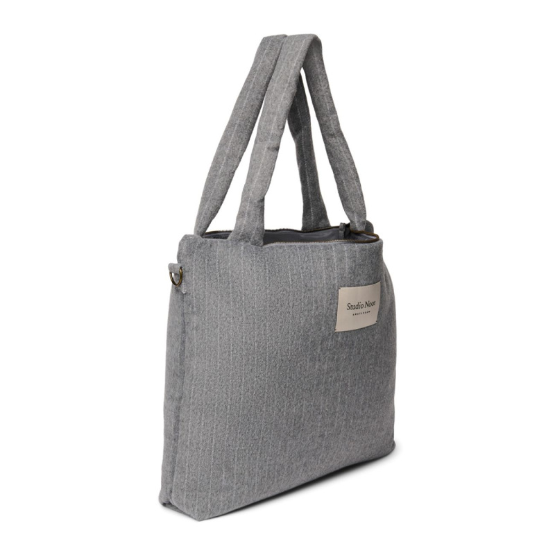 STUDIO NOOS - Flannel Chalkstripe DIAPER BAG | Light Grey 1