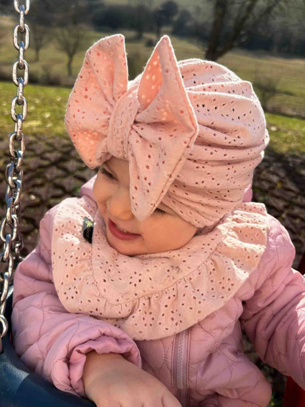 Detská čiapka / Turban s Mašľou, madeira PEACH 1