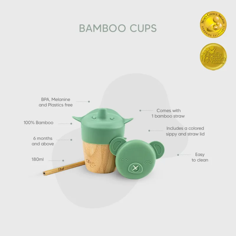 Citron Bambusový hrnček s náustkom a slamkou - Green
