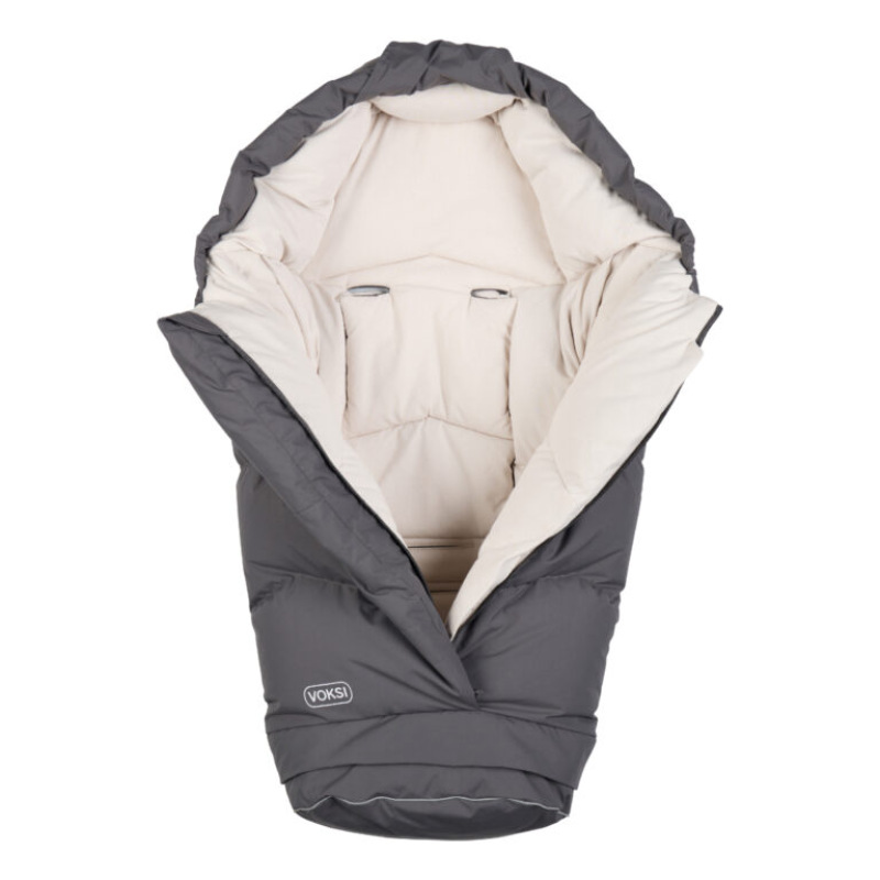 Teplý fusak Voksi Urban s perím a vlnou do kočíka, Grey Cream 1