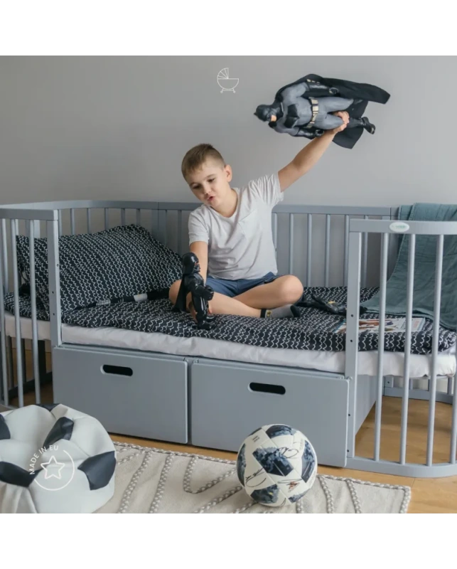 WALDIN rastúca postieľka 7v1 s matracom – Sivá 3