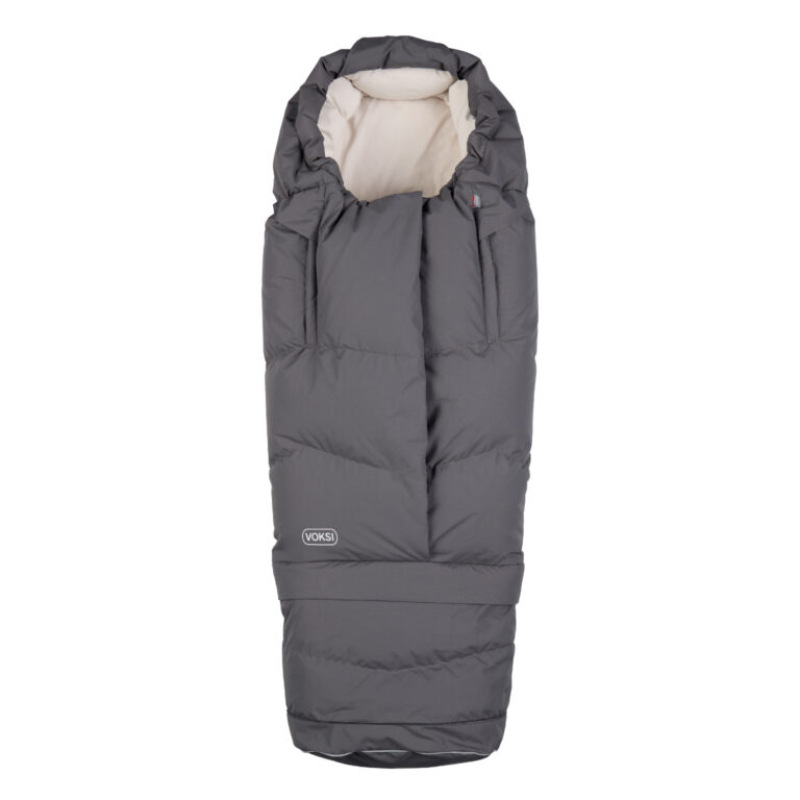 Teplý fusak Voksi Urban s perím a vlnou do kočíka, Grey Cream 2