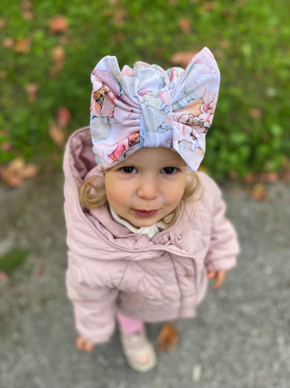 Detská čiapka / Turban s Mašľou, BAVLNA JARNÁ ZÁHRADA