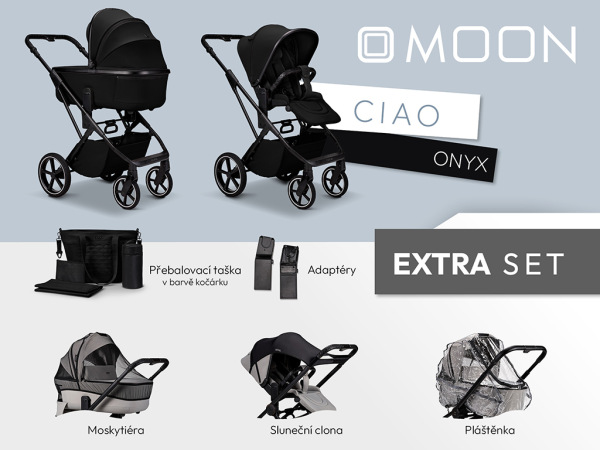 Moon CIAO lacný EXTRA Set kočíka - Onyx + držiak na nápoj ako DARČEK